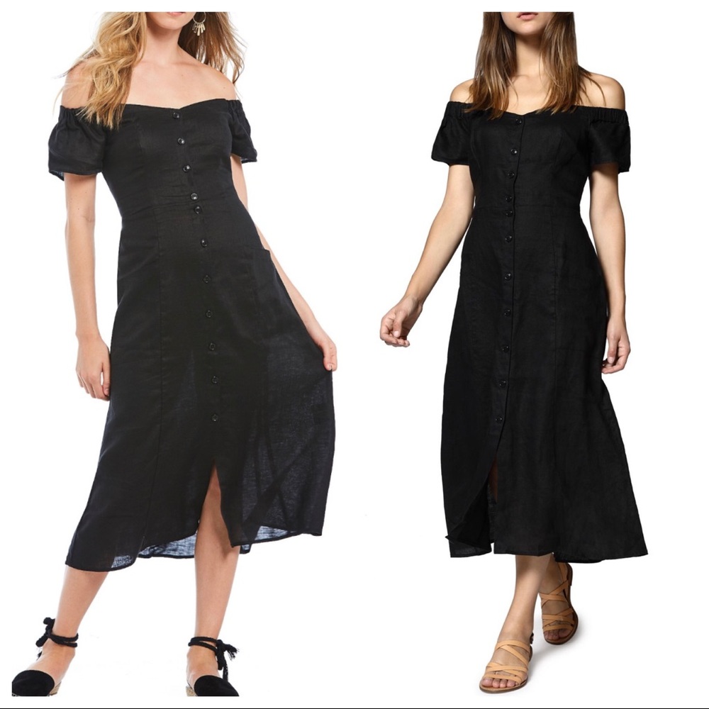 NWT 100% linen buttondown dress black button front dress